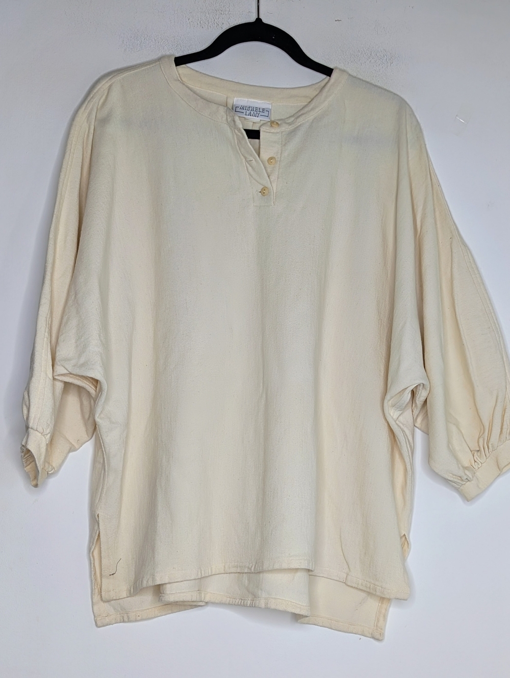 Vintage 1980s Michele Lamy Cream 3/4 Sleeve Tunic Oversized | Cotton/Wool